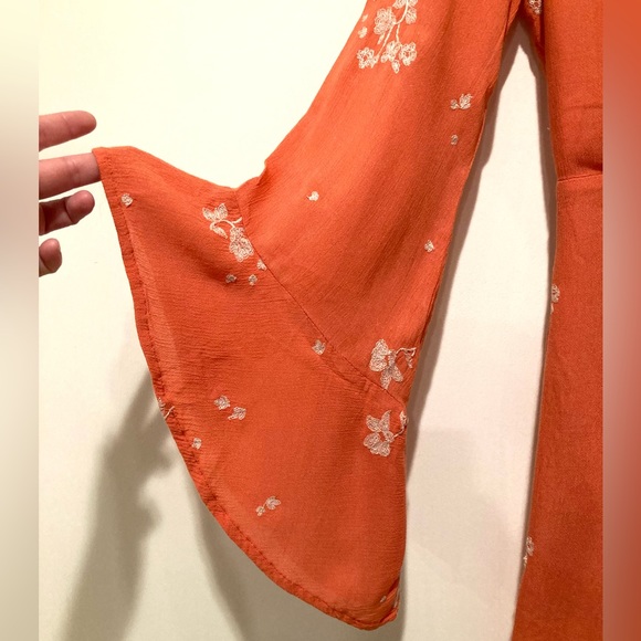Free People Jasmine Embroidered Mini Dress, Size 2, Papaya Orange - Picture 3 of 11